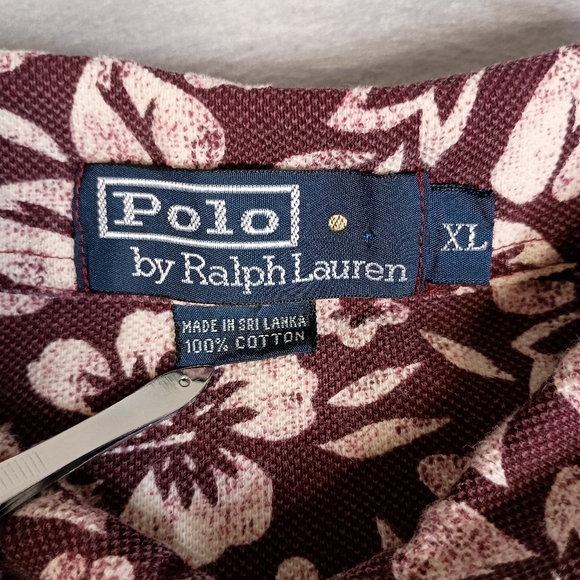 Polo by Ralph Lauren Floral Surf Beach 90's Y2K Mens XL Hawaiian Maroon Polo - Picture 2 of 8
